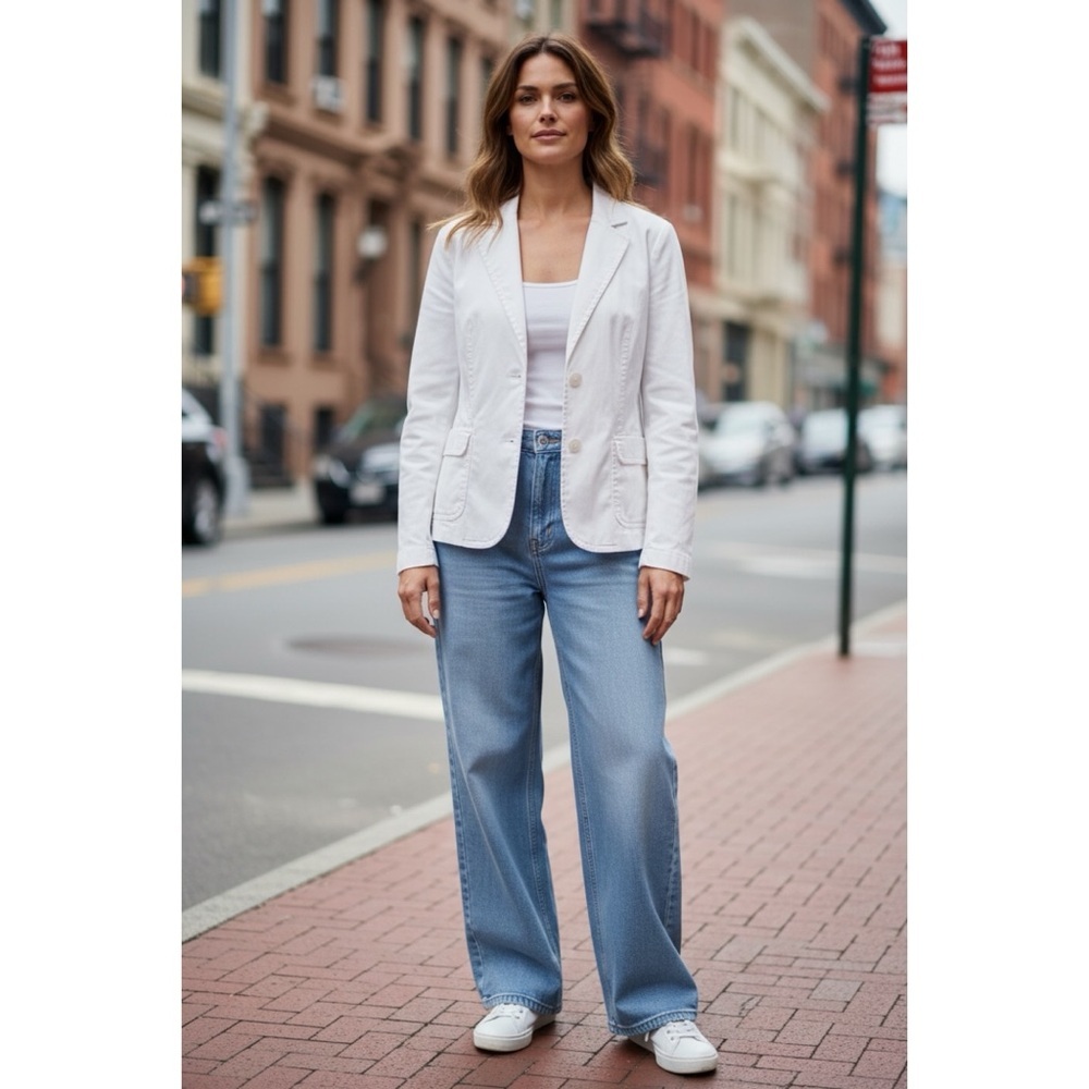 Escada Women's Jacket Blazer White Cotton Summer Retro Casual Designer Size M